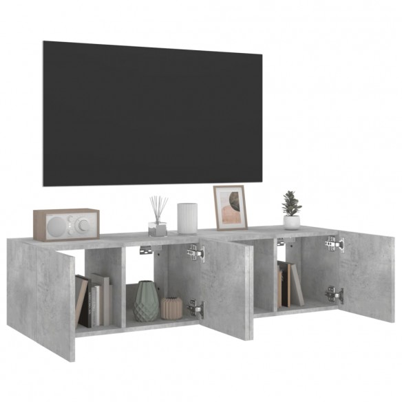 Meubles TV muraux et lumières LED 2pcs gris béton 60x35x31 cm