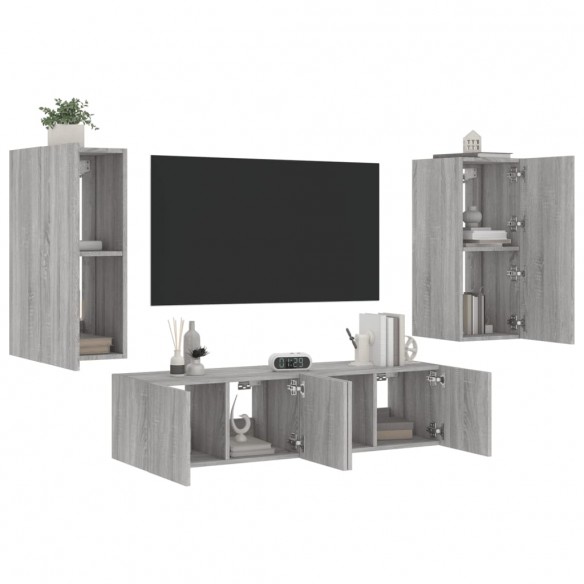 Unités murales TV avec LED 4 pcs gris sonoma bois d'ingénierie