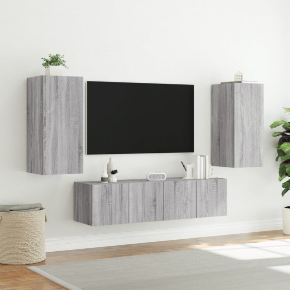 Unités murales TV avec LED 4 pcs gris sonoma bois d'ingénierie