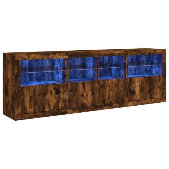 Buffet avec lumières LED chêne fumé 202x37x67 cm