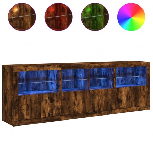 Buffet avec lumières LED chêne fumé 202x37x67 cm