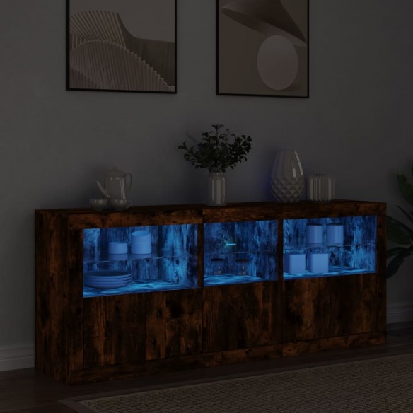 Buffet avec lumières LED chêne fumé 162x37x67 cm