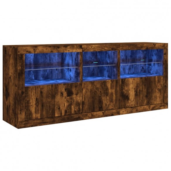 Buffet avec lumières LED chêne fumé 162x37x67 cm