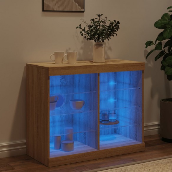 Buffet avec lumières LED chêne sonoma 81x37x67 cm