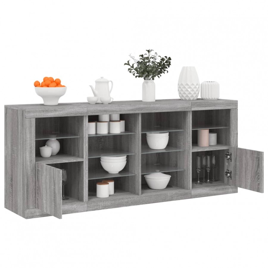 Buffet avec lumières LED sonoma gris 163x37x67 cm