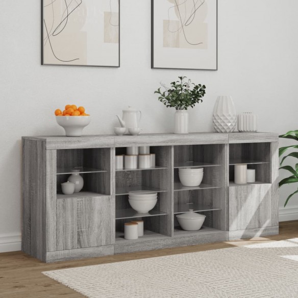 Buffet avec lumières LED sonoma gris 163x37x67 cm