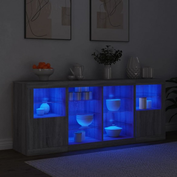 Buffet avec lumières LED sonoma gris 163x37x67 cm