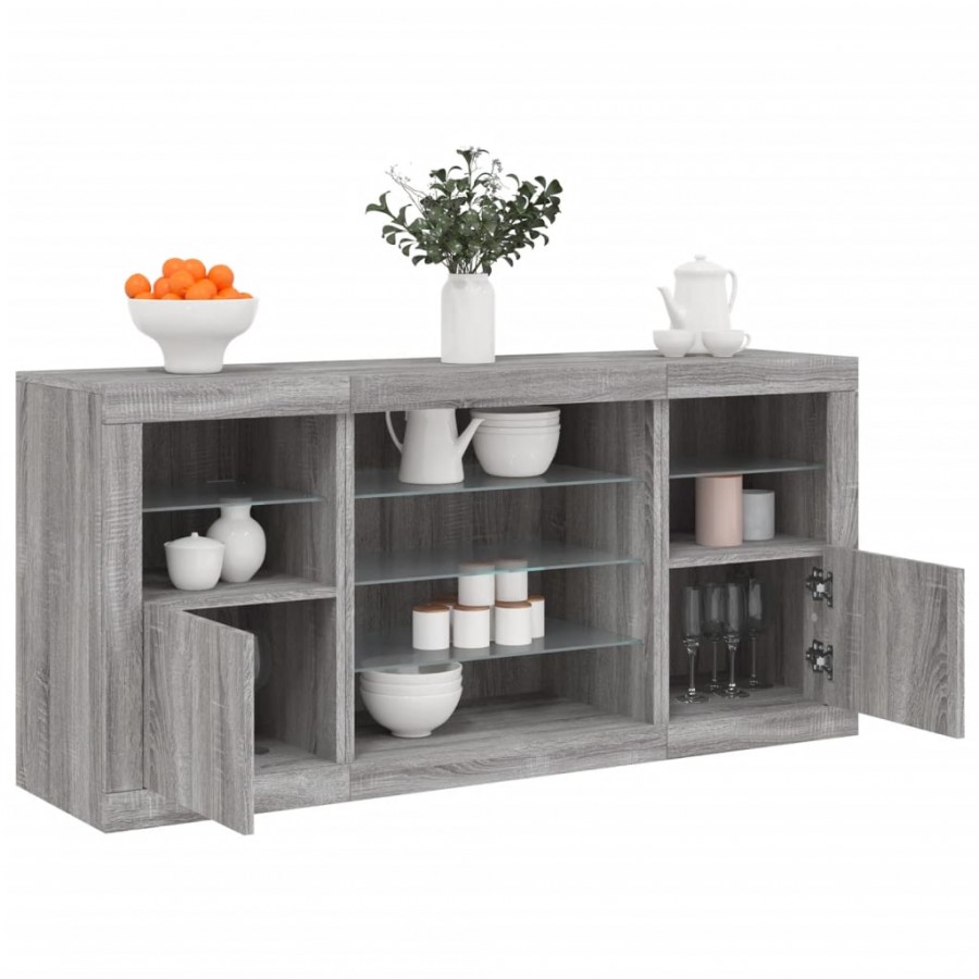 Buffet avec lumières LED sonoma gris 142,5x37x67 cm