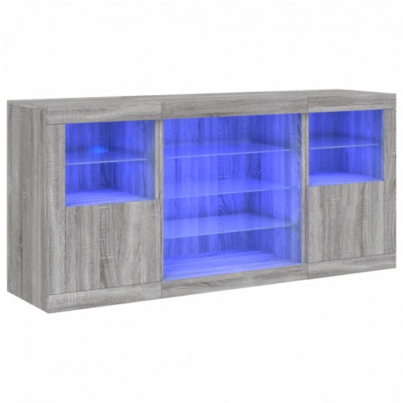 Buffet avec lumières LED sonoma gris 142,5x37x67 cm