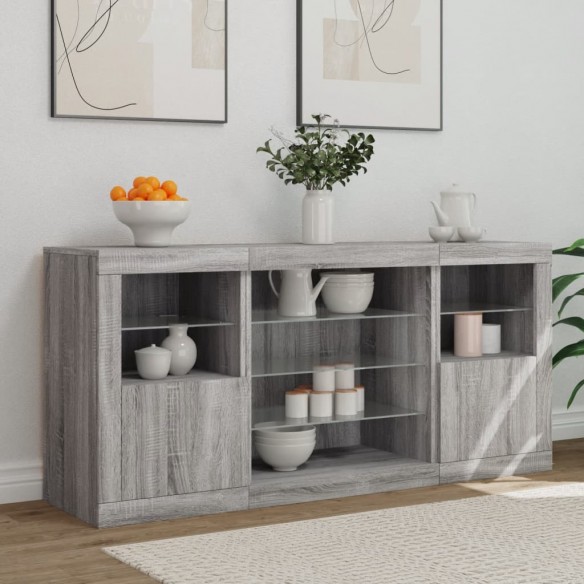 Buffet avec lumières LED sonoma gris 142,5x37x67 cm