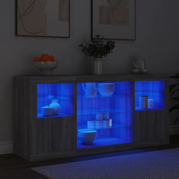 Buffet avec lumières LED sonoma gris 142,5x37x67 cm