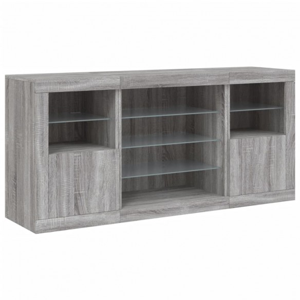 Buffet avec lumières LED sonoma gris 142,5x37x67 cm