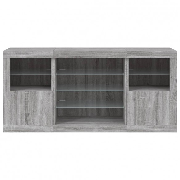 Buffet avec lumières LED sonoma gris 142,5x37x67 cm