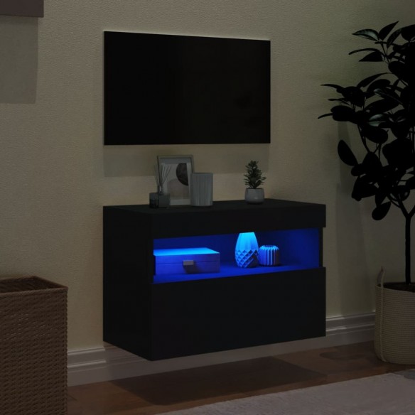 Meuble TV mural avec lumières LED noir 60x30x40 cm