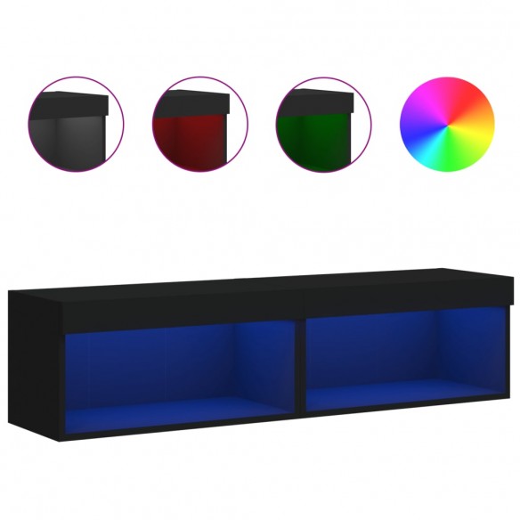 Meubles TV avec lumières LED 2 pcs noir 60x30x30 cm