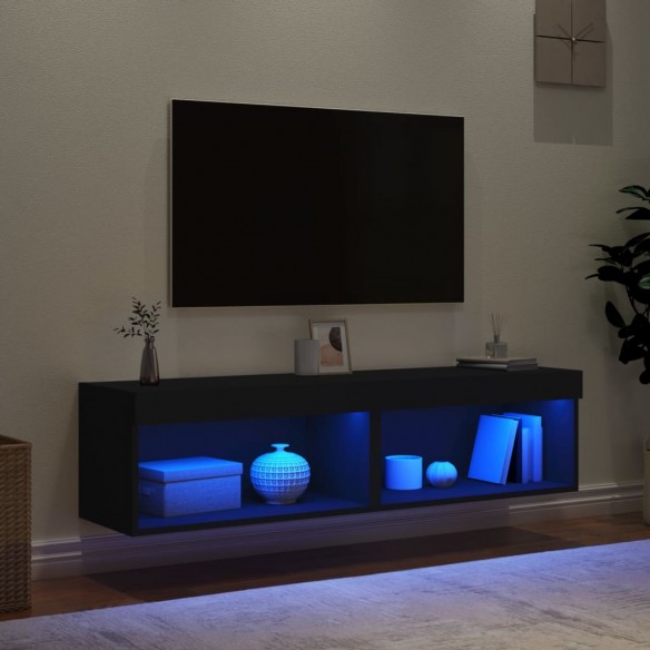 Meubles TV avec lumières LED 2 pcs noir 60x30x30 cm