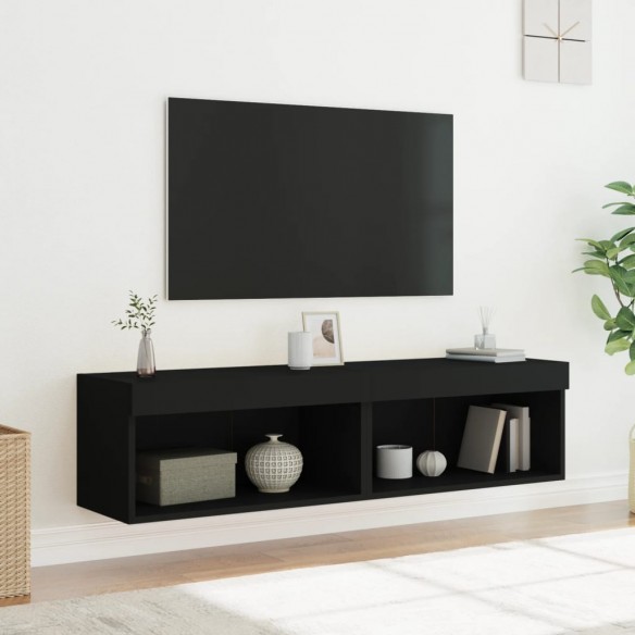 Meubles TV avec lumières LED 2 pcs noir 60x30x30 cm