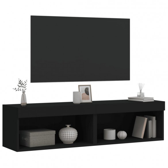 Meubles TV avec lumières LED 2 pcs noir 60x30x30 cm