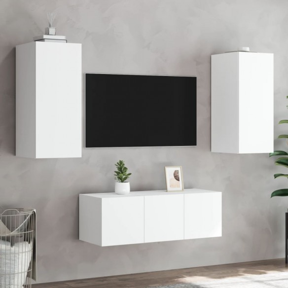 Unités murales TV avec LED 4 pcs blanc bois d'ingénierie