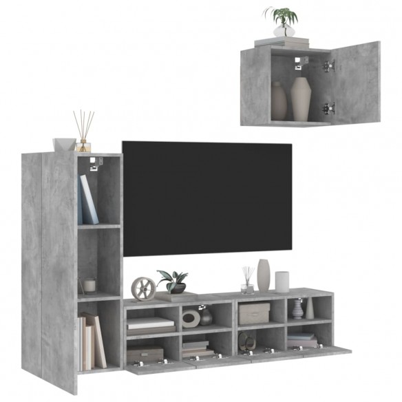 Unités murales TV 4 pcs gris béton bois d'ingénierie