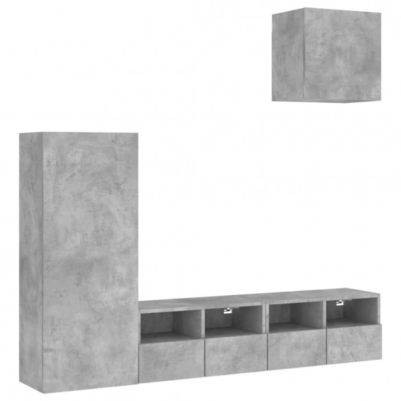 Unités murales TV 4 pcs gris béton bois d'ingénierie