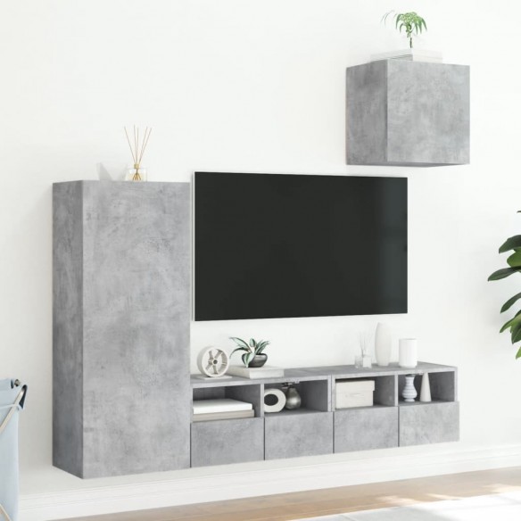 Unités murales TV 4 pcs gris béton bois d'ingénierie