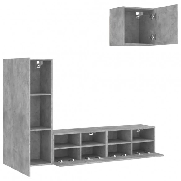 Unités murales TV 4 pcs gris béton bois d'ingénierie