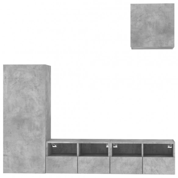 Unités murales TV 4 pcs gris béton bois d'ingénierie