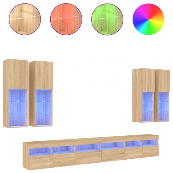 Ensemble de meubles TV muraux 7pcs et lumières LED chêne sonoma