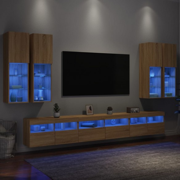 Ensemble de meubles TV muraux 7pcs et lumières LED chêne sonoma