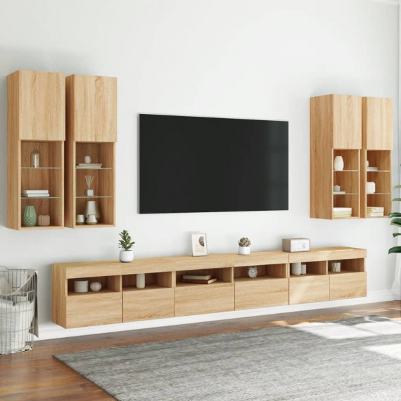 Ensemble de meubles TV muraux 7pcs et lumières LED chêne sonoma