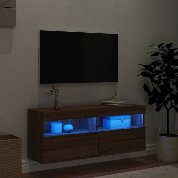 Meuble TV mural avec lumières LED chêne marron 100x30x40 cm