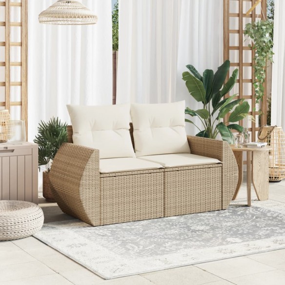 Canapé de jardin avec coussins 2 places beige résine tressée