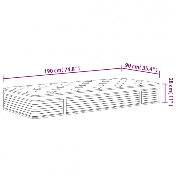 Matelas à ressorts ensachés moyen plus 90x190 cm