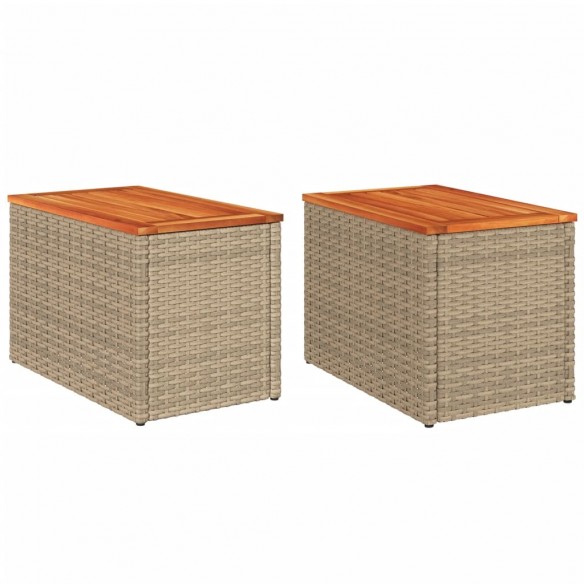 Tables d'appoint de jardin 2 pcs beige rotin bois massif