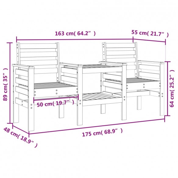 Banc de jardin avec table 2 places bois de pin massif