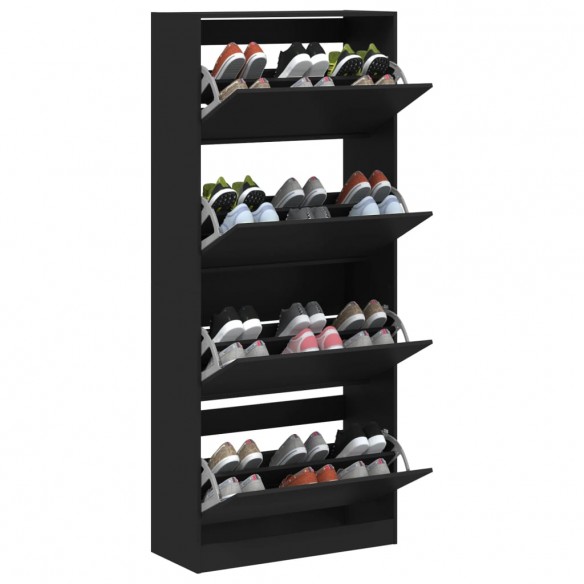 Armoire à chaussures 4 tiroirs rabattables noir 80x34x187,5 cm