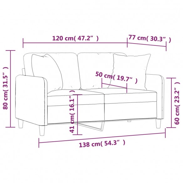 Canapé 2 places avec oreillers décoratifs taupe 120 cm tissu
