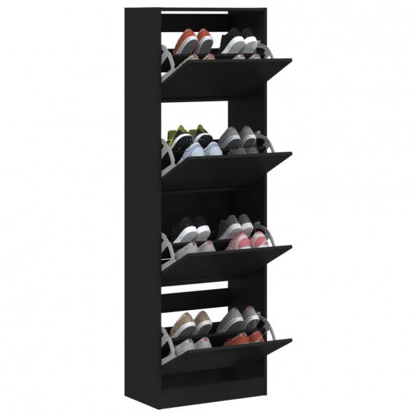 Armoire à chaussures 4 tiroirs rabattables noir 60x34x187,5 cm