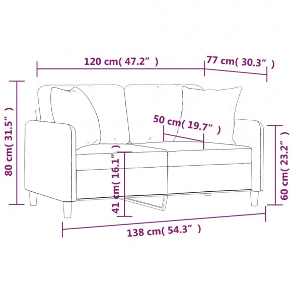 Canapé 2 places avec oreillers décoratifs crème 120 cm tissu