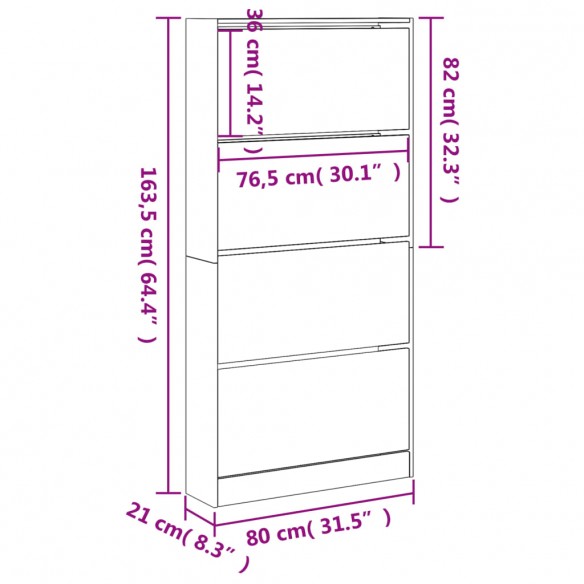 Armoire à chaussures 4 tiroirs rabattables chêne sonoma