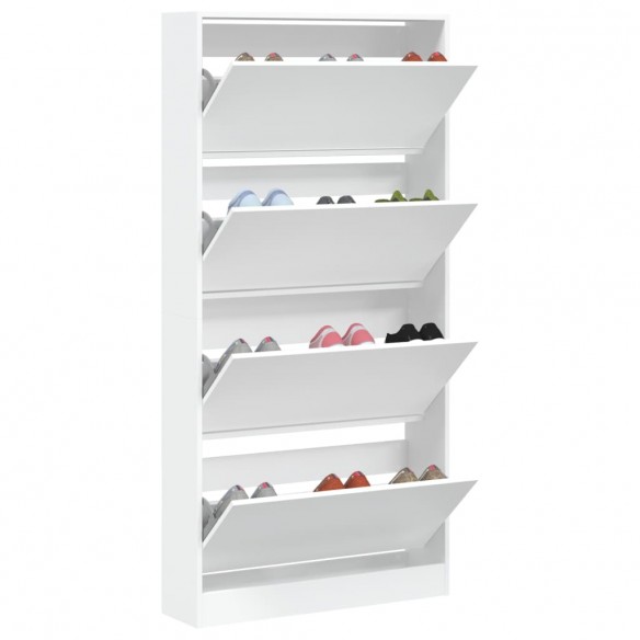 Armoire à chaussures 4 tiroirs rabattables blanc 80x21x163,5 cm