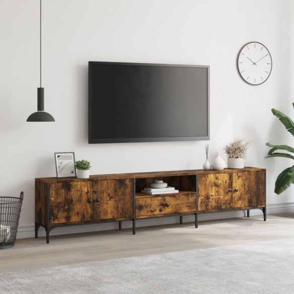 Meuble TV à tiroir chêne fumé 200x25x44 cm bois d'ingénierie