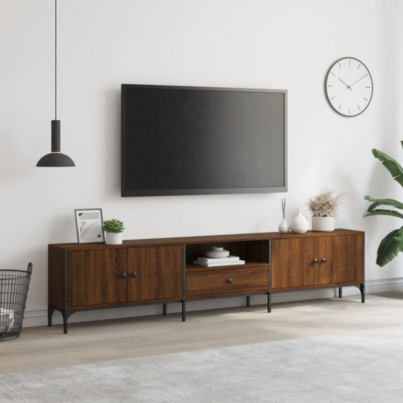 Meuble TV à tiroir chêne brun 200x25x44 cm bois d'ingénierie