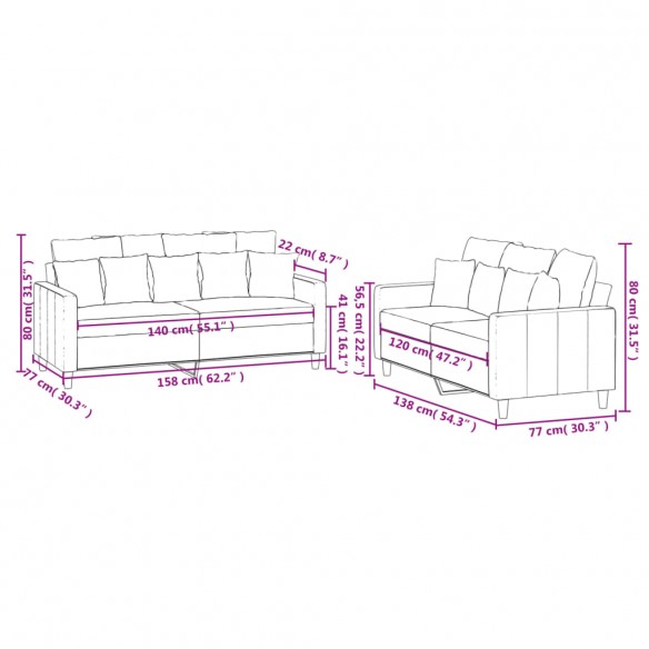 Ensemble de canapés 2 pcs avec coussins Jaune Velours