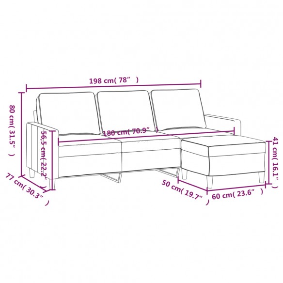 Canapé à 3 places avec repose-pieds Gris foncé 180 cm Velours