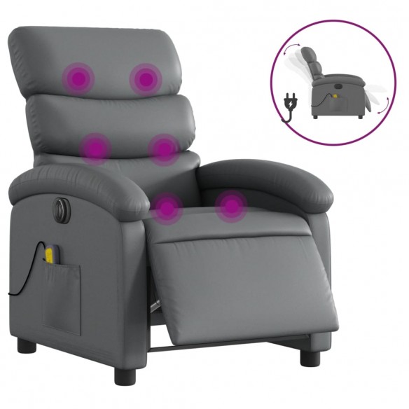 Fauteuil de massage inclinable électrique gris similicuir