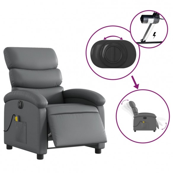 Fauteuil de massage inclinable électrique gris similicuir