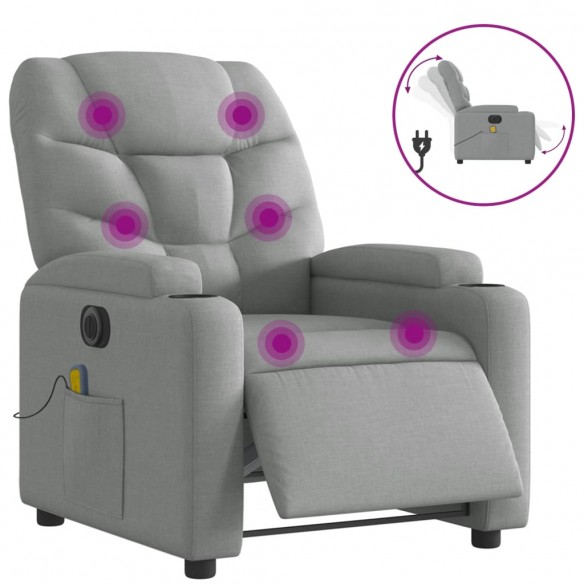 Fauteuil de massage inclinable électrique gris clair tissu