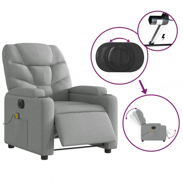 Fauteuil de massage inclinable électrique gris clair tissu